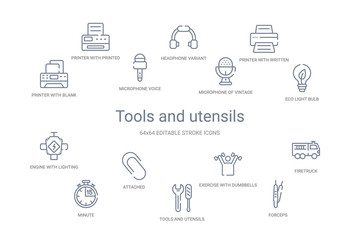 tools and utensils concept 14 outline icons