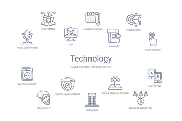 technology concept 14 outline icons