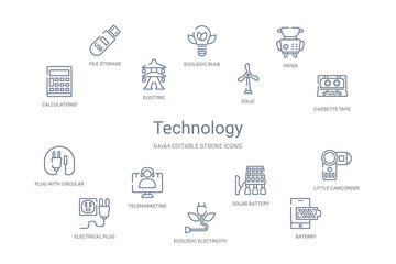 technology concept 14 outline icons