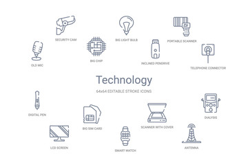 technology concept 14 outline icons