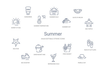 summer concept 14 outline icons