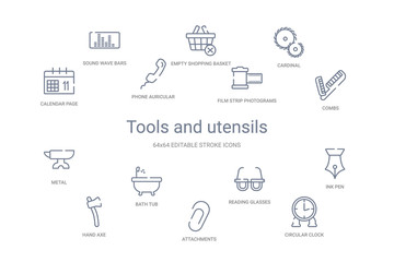 tools and utensils concept 14 outline icons