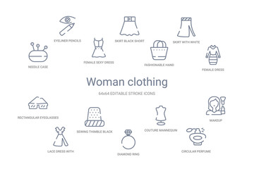 woman clothing concept 14 outline icons