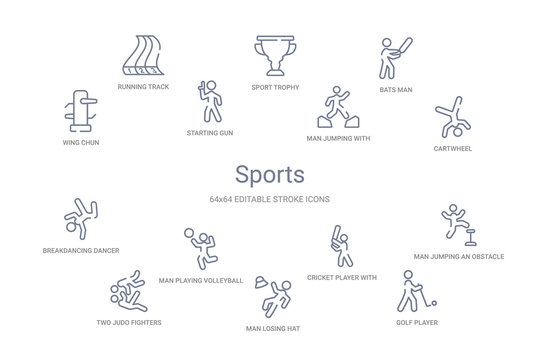 sports concept 14 outline icons