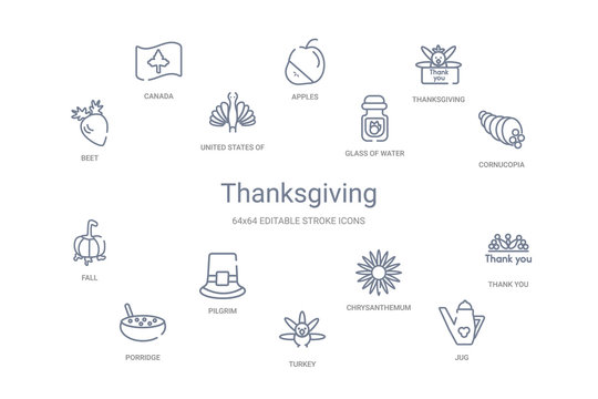 thanksgiving concept 14 outline icons