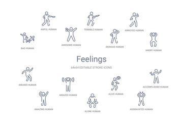 feelings concept 14 outline icons