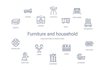 furniture and household concept 14 outline icons