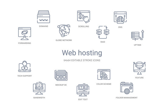 web hosting concept 14 outline icons
