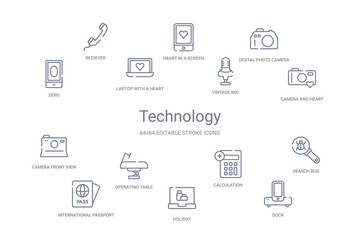 technology concept 14 outline icons