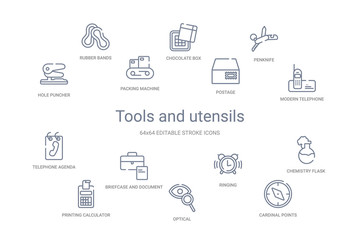 tools and utensils concept 14 outline icons