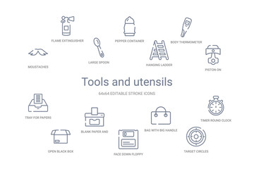 tools and utensils concept 14 outline icons