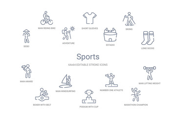 Fototapeta na wymiar sports concept 14 outline icons