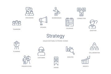 strategy concept 14 outline icons