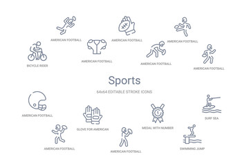sports concept 14 outline icons