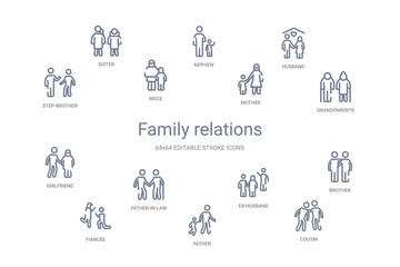 Obraz na płótnie Canvas family relations concept 14 outline icons