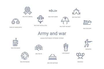 army and war concept 14 outline icons