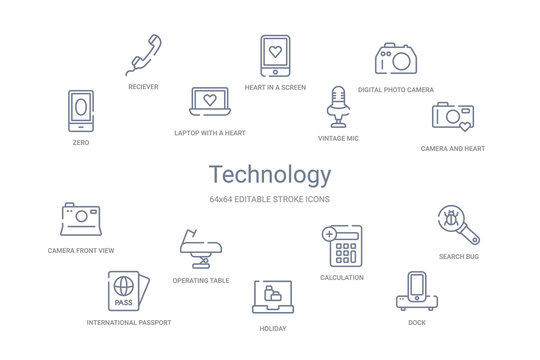 technology concept 14 outline icons