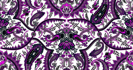 Fashion print for clothes. Seamless ethnic paisley pattern.