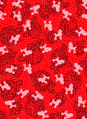 Flowers and dogs pattern. Red color