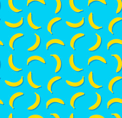 Seamless pattern with colorful fruit of fresh yellow bananas concept illustration isolated on blue background, From top view 3d rendering