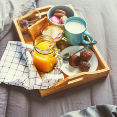 Morning breakfast Orange juice coffee milk muffin
