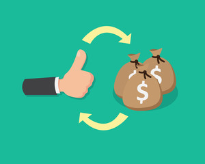 flat hand thumbs up and money