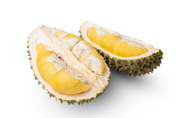 Durian fruit,the best taste and smelly fruits in Thailand on white background,top view