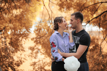 Beautiful young couple on a walk