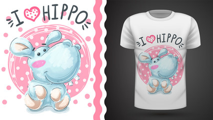 Cute hippo, hippopotamus - seamless pattern