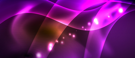 Neon color wave lines abstract background, magic techno futuristic light