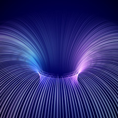 3D abstract background: model of blue thermonuclear fusion. High energy elementary particles flow through a tokamak. Magnetic field, nuclear fusion, future science concept. EPS 10, vector illustration