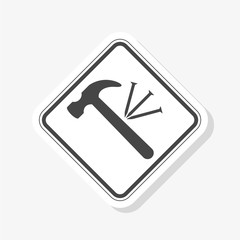 Hammer and nails sticker icon isolated on white background