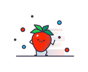 Cute strawberry white background with green leaves