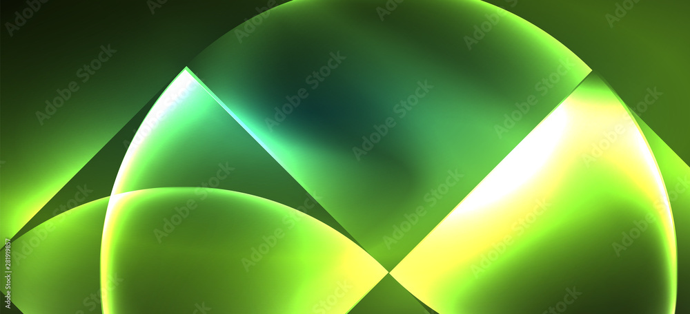 Fototapete techno glowing glass geometric shapes vector background, futuristic dark template with neon light ef
