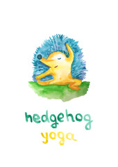 Cute hedgehog is practicing yoga. Print on textiles, cute stationery, poster, print on baby clothes. Isolate. EPS8 Vector Illustration