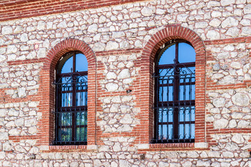 Fototapeta na wymiar Perspective shoot of old masonry stone traditional facade of turkish house