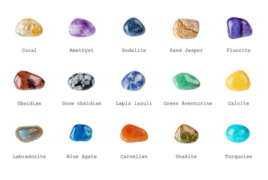Set of various gemstones