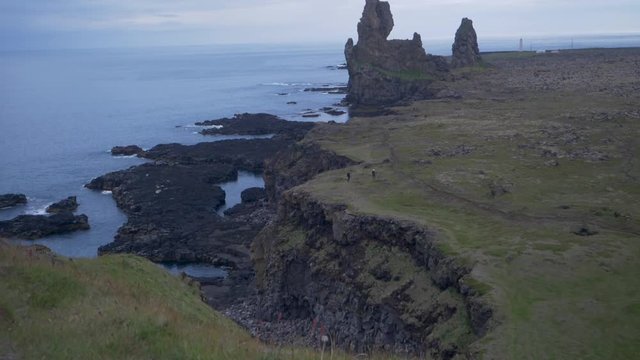 A panning up view of the L&oacute;ndranga in Iceland.