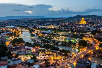 Fototapeta na wymiar Fantastic evening view over central part of Tbilisi, Georgia