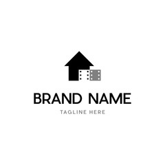 Black Home Movie Logo Template, Flat real estate film logo design vector template illustration