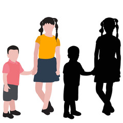 vector, isolated, silhouette and flat style kids