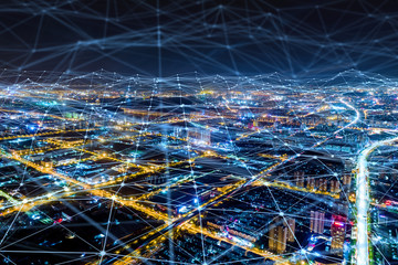 Modern city with wireless network connection concept