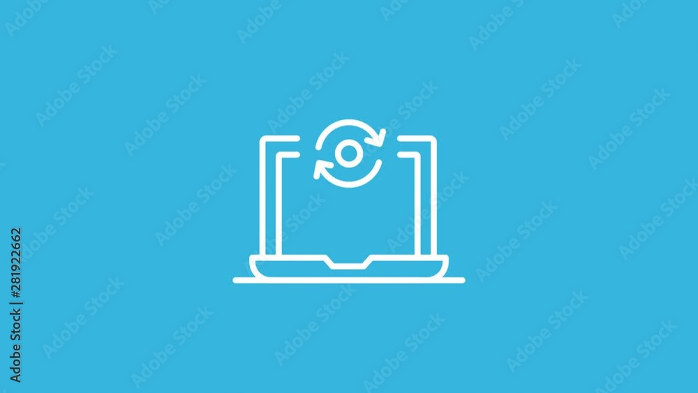 Poster computer sync line icon animation with alpha stock video