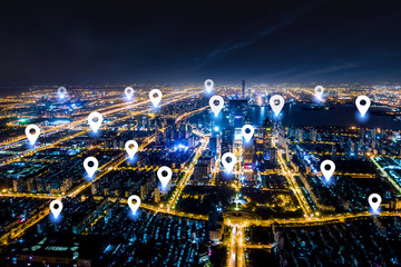 Modern city with wireless network connection concept