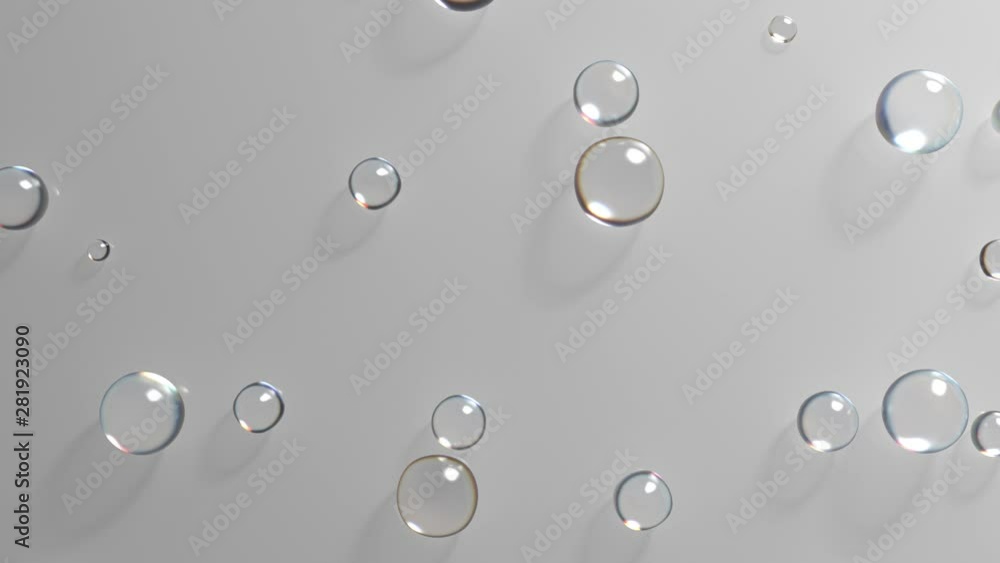 Poster 3d render of water or glass bubbles. abstract simple background with drops.