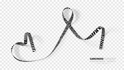 Carcinoid Cancer Awareness Month. Zebra Stripe Color Ribbon Isolated On Transparent Background. Vector Design Template For Poster.