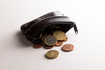 spilled coin purse with euro coins