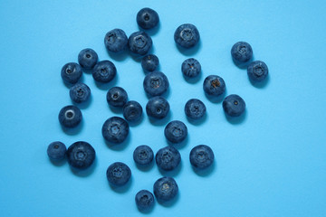 blueberry berry on a blue background. summer and vitamins