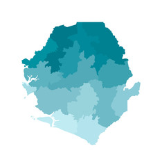 Vector isolated illustration of simplified administrative map of Sierra Leone. Borders of the districts (regions). Colorful blue khaki silhouettes