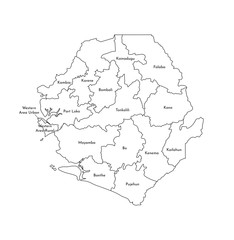 Vector isolated illustration of simplified administrative map of Sierra Leone. Borders and names of the districts (regions). Black line silhouettes